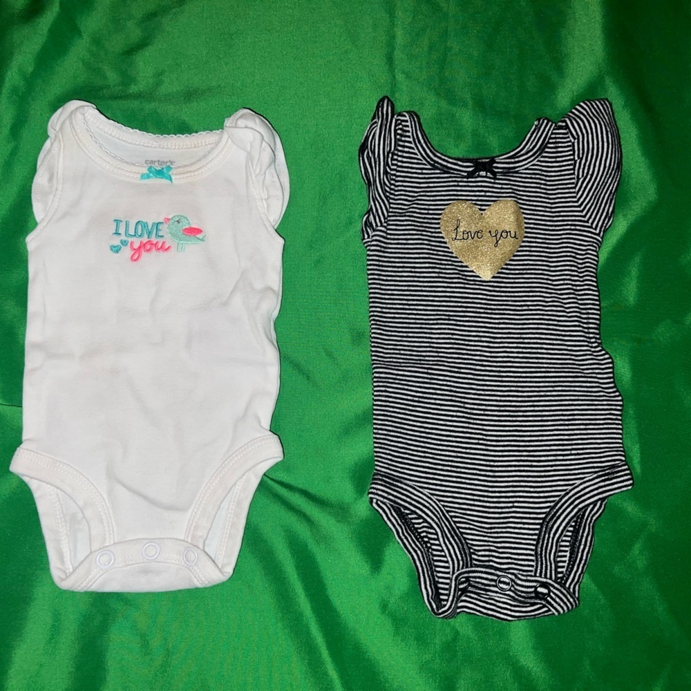Carter's White and Black Striped Baby Bodysuits Newborn